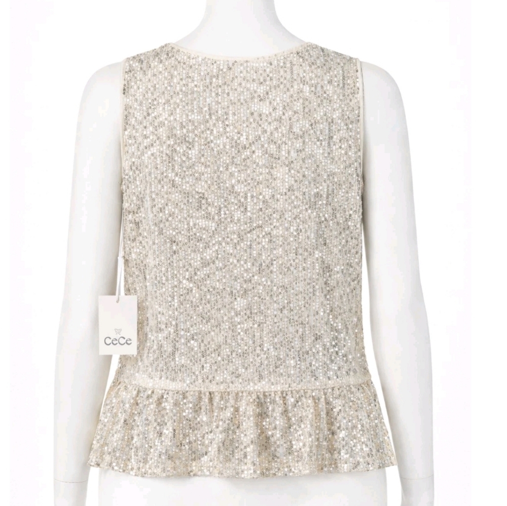 CeCe Women's Sparkling Silver Sequin Blouse